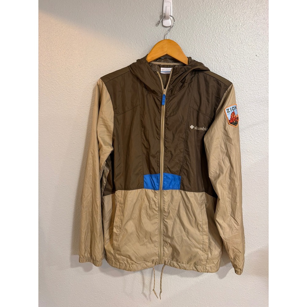 Columbia Windbreaker Mens Small Brown Zion National Park Hooded Jacket